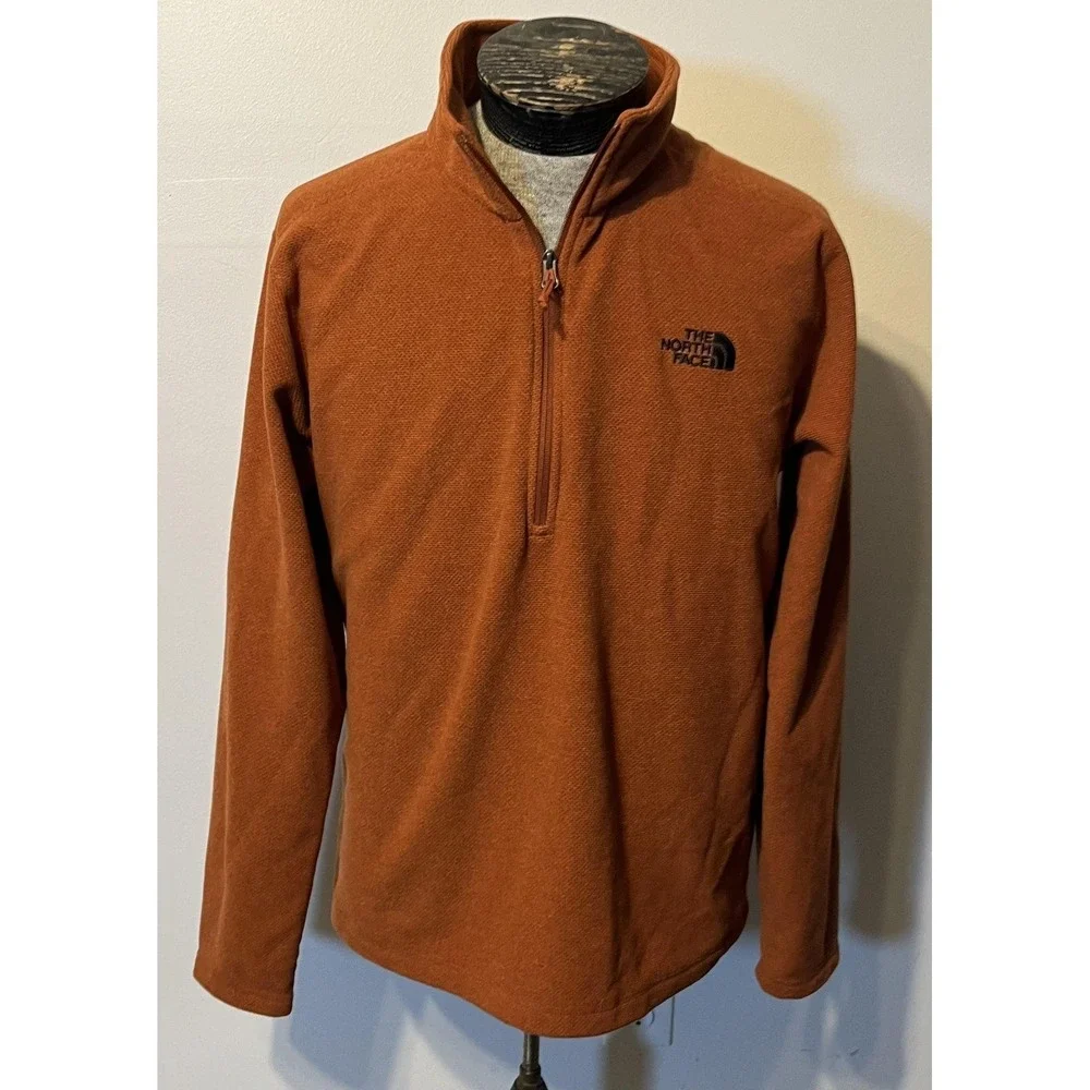 The North Face Pullover Mens Large Orange Fleece 1/4 Zip Stand Collar Hiking‎